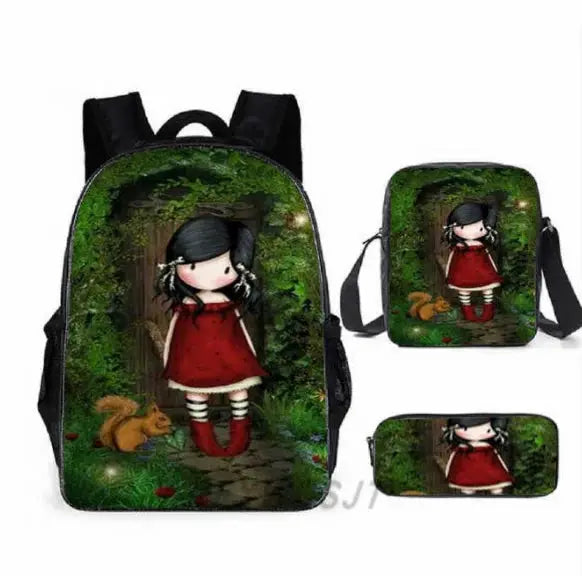 2026 Popular Youthful Anime Santoro Gorjuss 3D Print 3pcs/Set Student Travel bags Laptop Daypack Backpack Shoulder Bag Pencil by All Mart Bristol Ltd