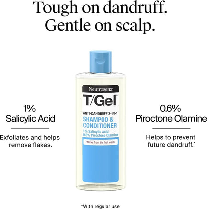T/Gel 2-in-1 Anti-Dandruff Shampoo & Conditioner - Fight Dandruff from First Wash for Soft, Shiny, Healthy Hair (250ml) by All Mart Bristol Ltd