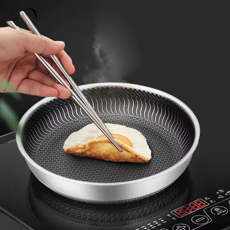 Whole Body Tri-Ply Stainless Steel Frying Pan 316 Stainless Steel Wok Pan Double-Sided Honeycomb Skillet Suitable for All Stove by All Mart Bristol Ltd