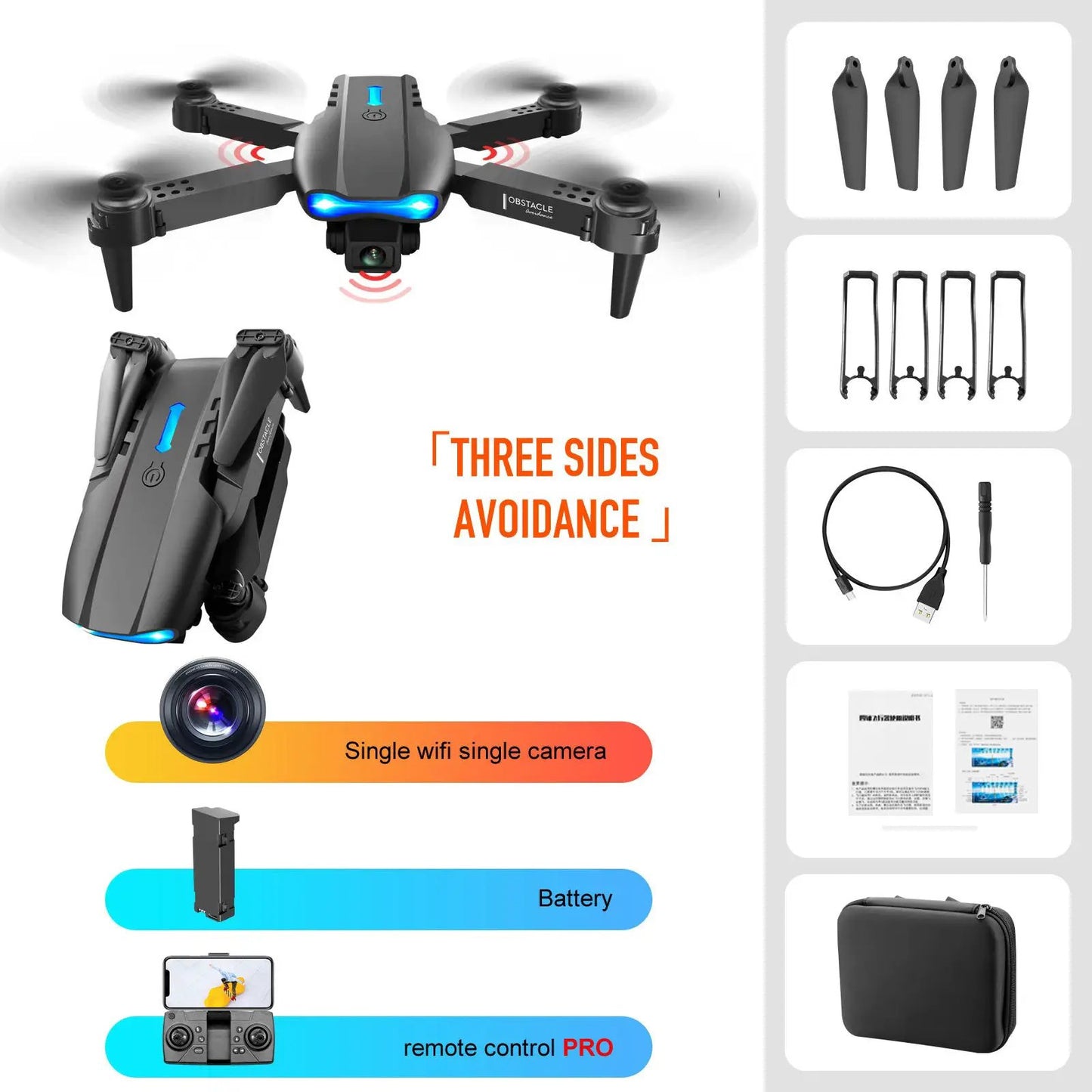 4K Dual Camera Remote Control Three-sided Obstacle Avoidance Drone by Dropshipman