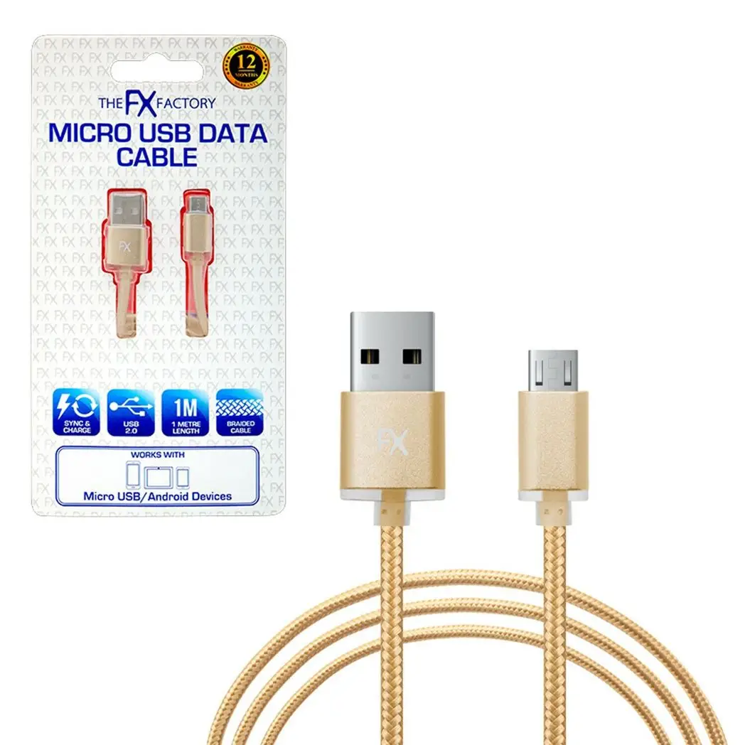 Fx Braided Micro USB Data Cable, Gold, Rose Gold, Space Grey, Silver[Gold] by FX