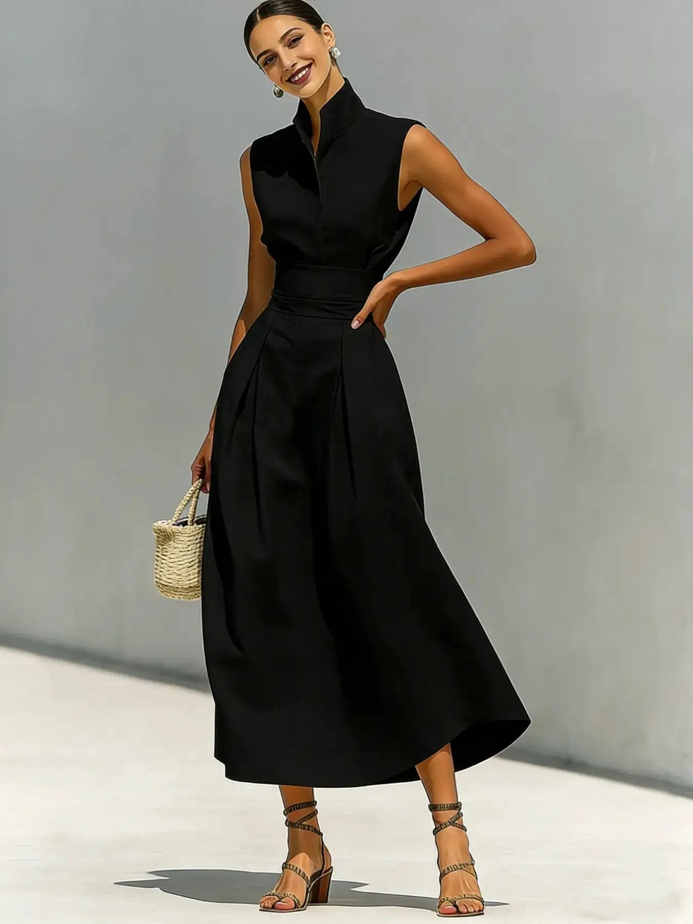 2026 European Style Formal Minimalist Women'S Spring Summer New High Waist Midi Dress, Crew Neck Loose Top, Office Wear Long Skirt by All Mart Bristol Ltd
