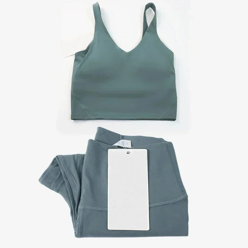 Classic women's 2-piece yoga outfit: U-shaped camisole top & high-waisted nude-feel leggings, suitable for fitness and workout. by All Mart Bristol Ltd