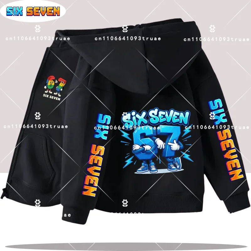 Hot Six Seven Children's Zip Up Hoodies Funny 67 Brainrot Zipper Hoody Clothes Kid Girl Boy Baby Casual Fashion Tops Sweatshirts by All Mart Bristol Ltd