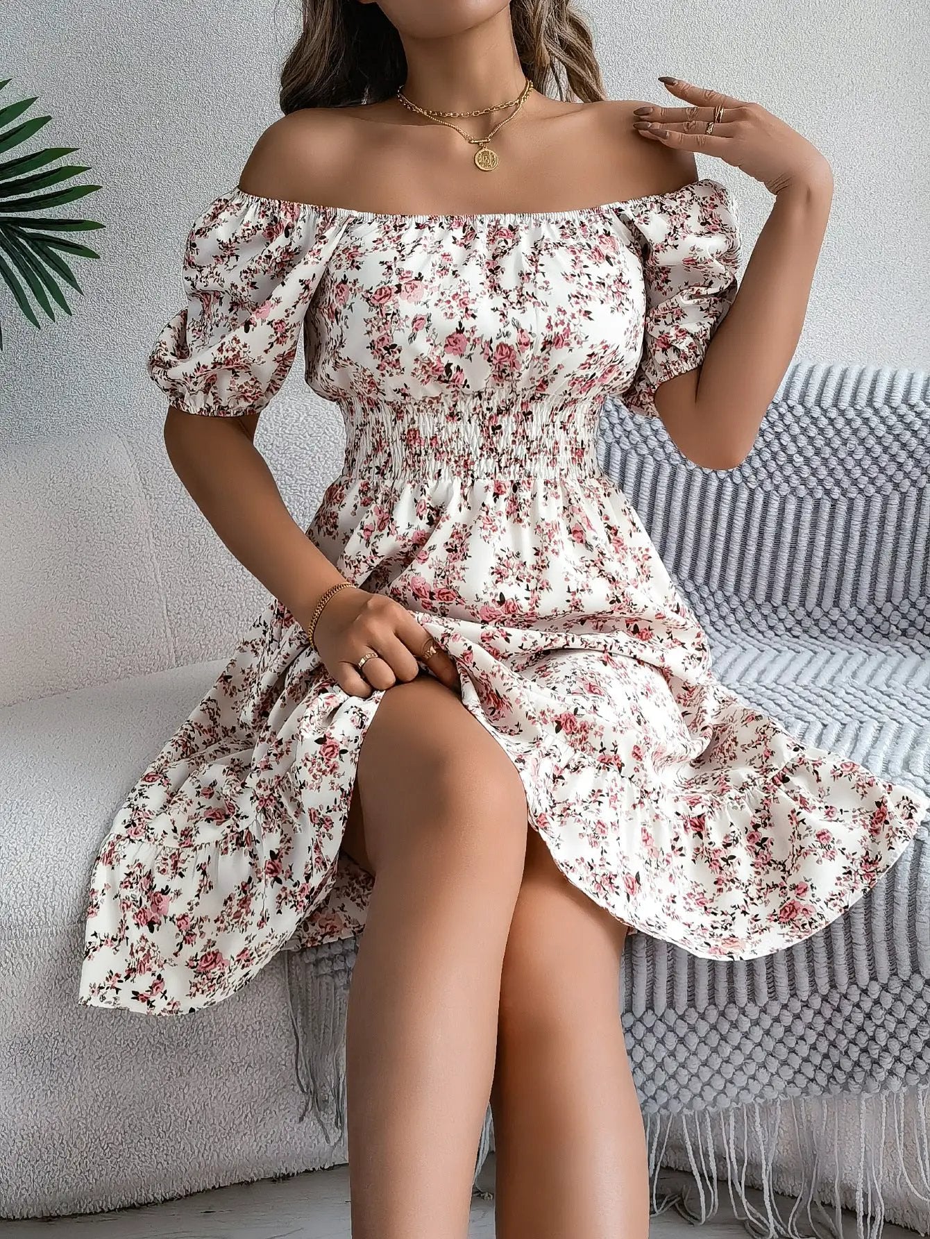 Floral Print Square Collar Dress Summer Fashion Ruffles Dresses Women's Clothing by Dropshipman
