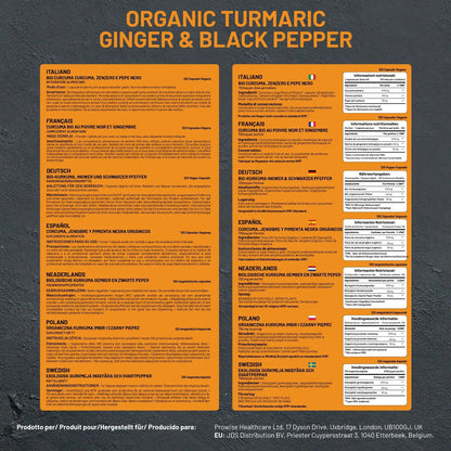 Organic Turmeric Curcumin 720mg - 120 Capsules | Organic Turmeric and Black Pepper Capsules High Strength | Vegan & Vegetarian Turmeric Supplements | Certified Organic by Soil Association by Prowise by Prowise Healthcare