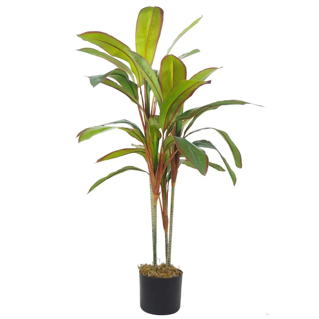 100cm Artificial Potted Dracaena Tropical Plant with Gold Metal Planter by Leaf