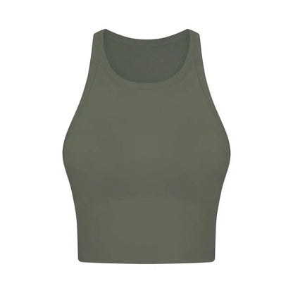 Built-in chest patch, high-end women's yoga vest, nude feel Leica gym exercise sports bra, hanging neck style by All Mart Bristol Ltd