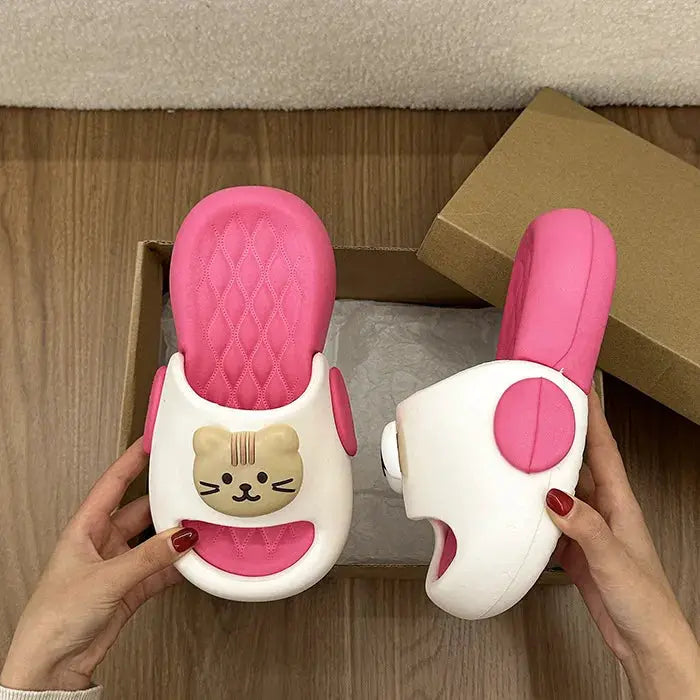 New Cute Kitten Little Fish Comfortable Thick Bottom, One line Dragging Versatile Color blocked Slippers for Home and Indoor Use by All Mart Bristol Ltd