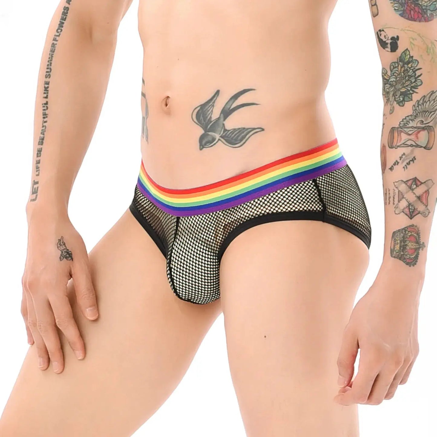 【GWH_60】Men's Underwear Mesh Rainbow Waistband Briefs Sheer Sexy Underpants by All Mart Bristol Ltd