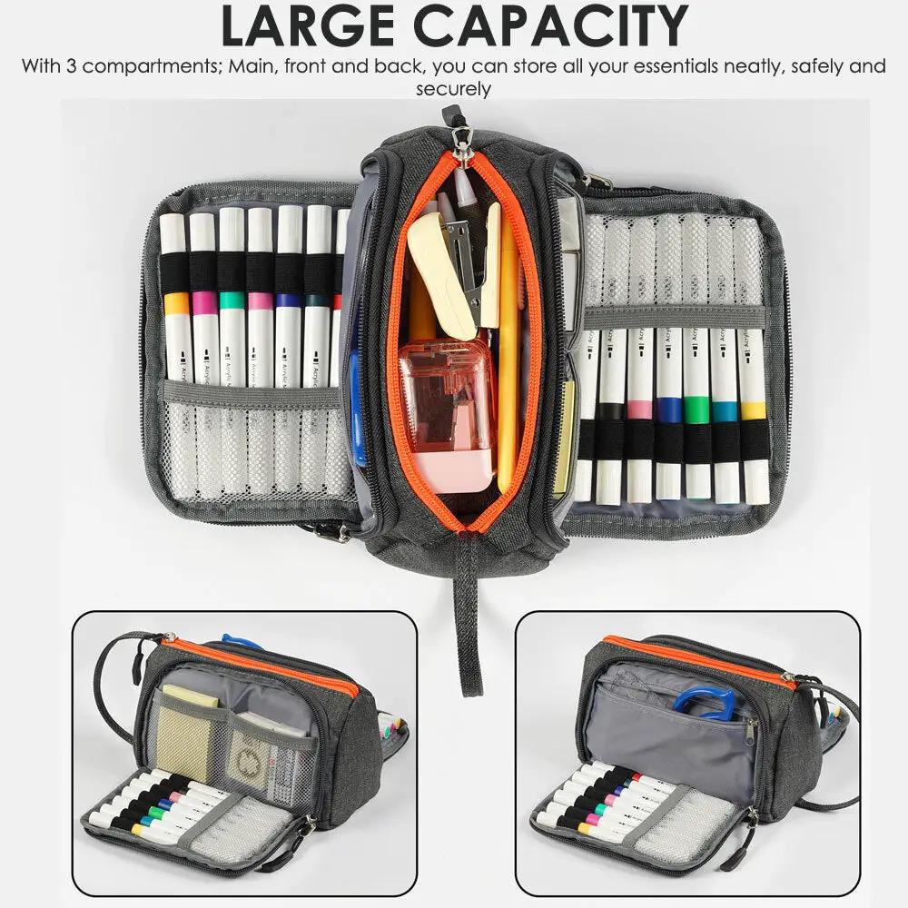 Large Capacity Pencil Case 3 Compartment Stationery Pouches Makeup Bag Storage by All Mart Bristol Ltd