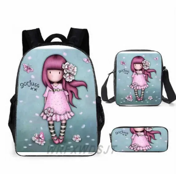 2026 Popular Youthful Anime Santoro Gorjuss 3D Print 3pcs/Set Student Travel bags Laptop Daypack Backpack Shoulder Bag Pencil by All Mart Bristol Ltd