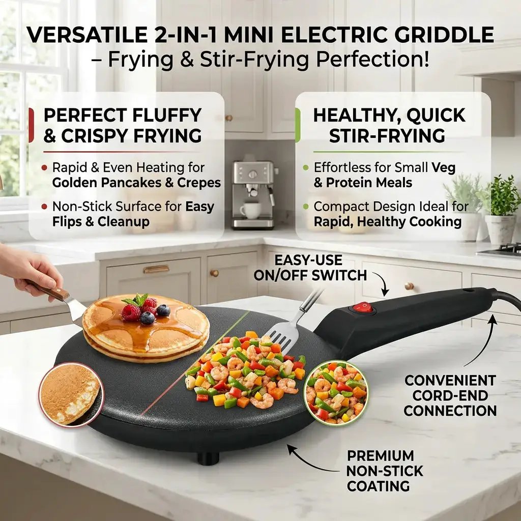 Multi-Function Pancake Maker, Non-Stick Crepe Maker & Crepe Machine - Non-Stick Heating Plate with LED Indicator Light, Easy to Clean, Compact Home Breakfast Machine by All Mart Bristol Ltd