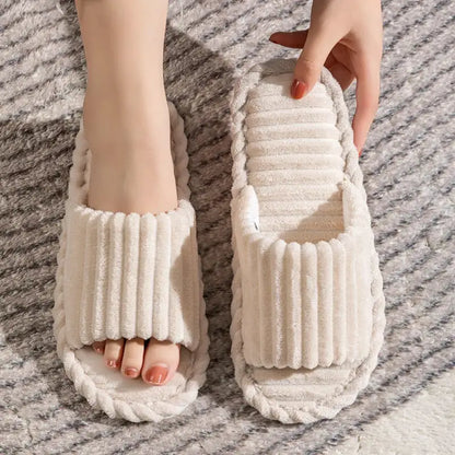 Open-Toe Breathable House Slippers for Women, Non-Slip Indoor Flat Comfort Striped/Solid Bathroom Slides for Hardwood Floors by All Mart Bristol Ltd