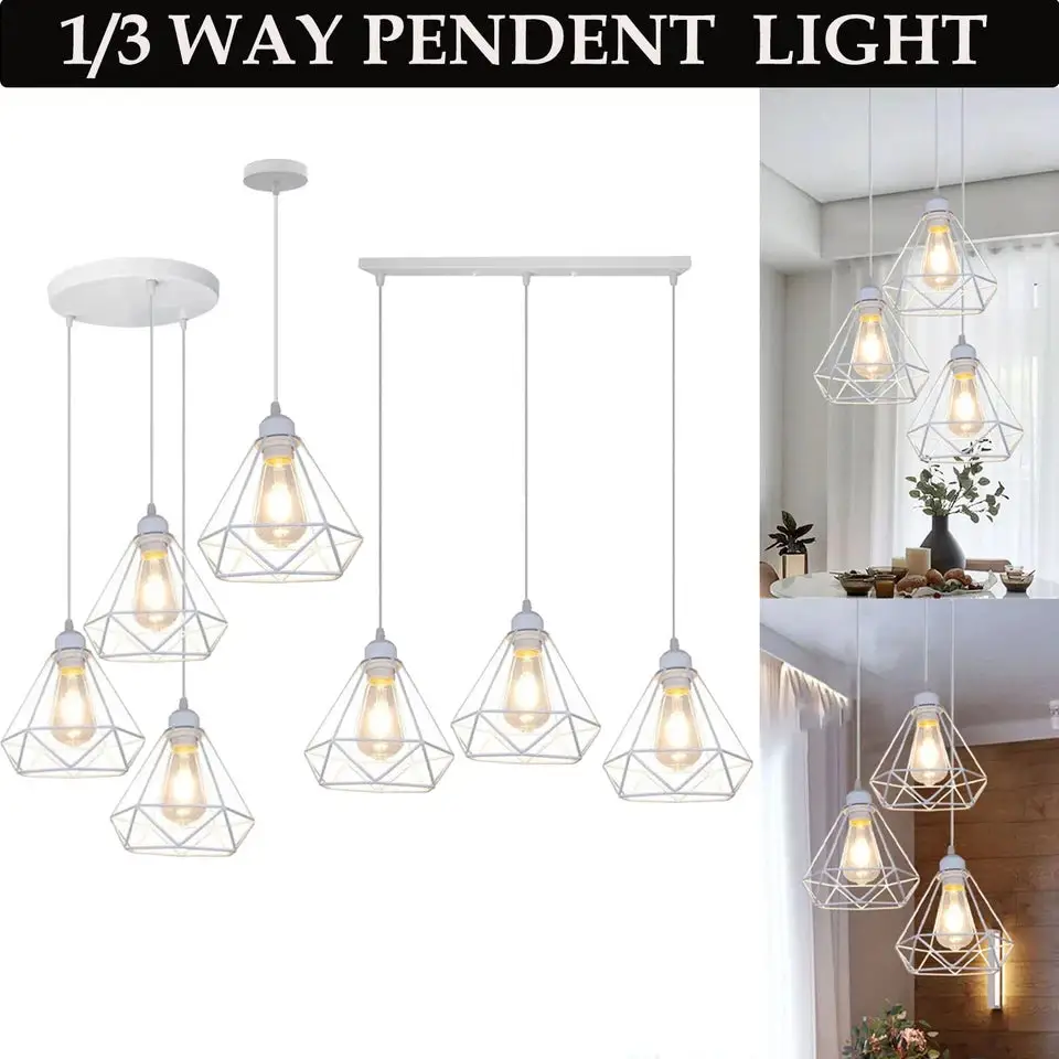 1/3 Way Vintage Cage Metal Pendant Light Shade Industrial Diamond Ceiling lamp~1182 by All Mart Bristol Ltd