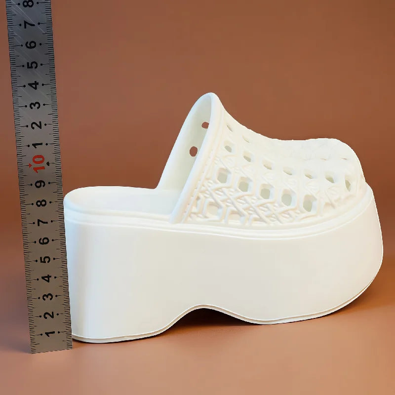 Chunky Thick Sole 7cm Platform Slippers Women Hollow Perforated Breathable Mules Shoes Concise Woman Height Boost Summer Slides by All Mart Bristol Ltd