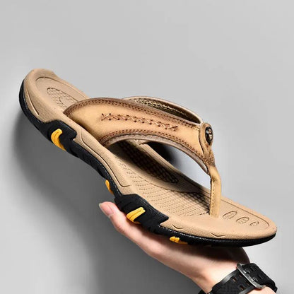 Genuine Leather Flip Flops Outdoor Wear Non-slip by Dropshipman