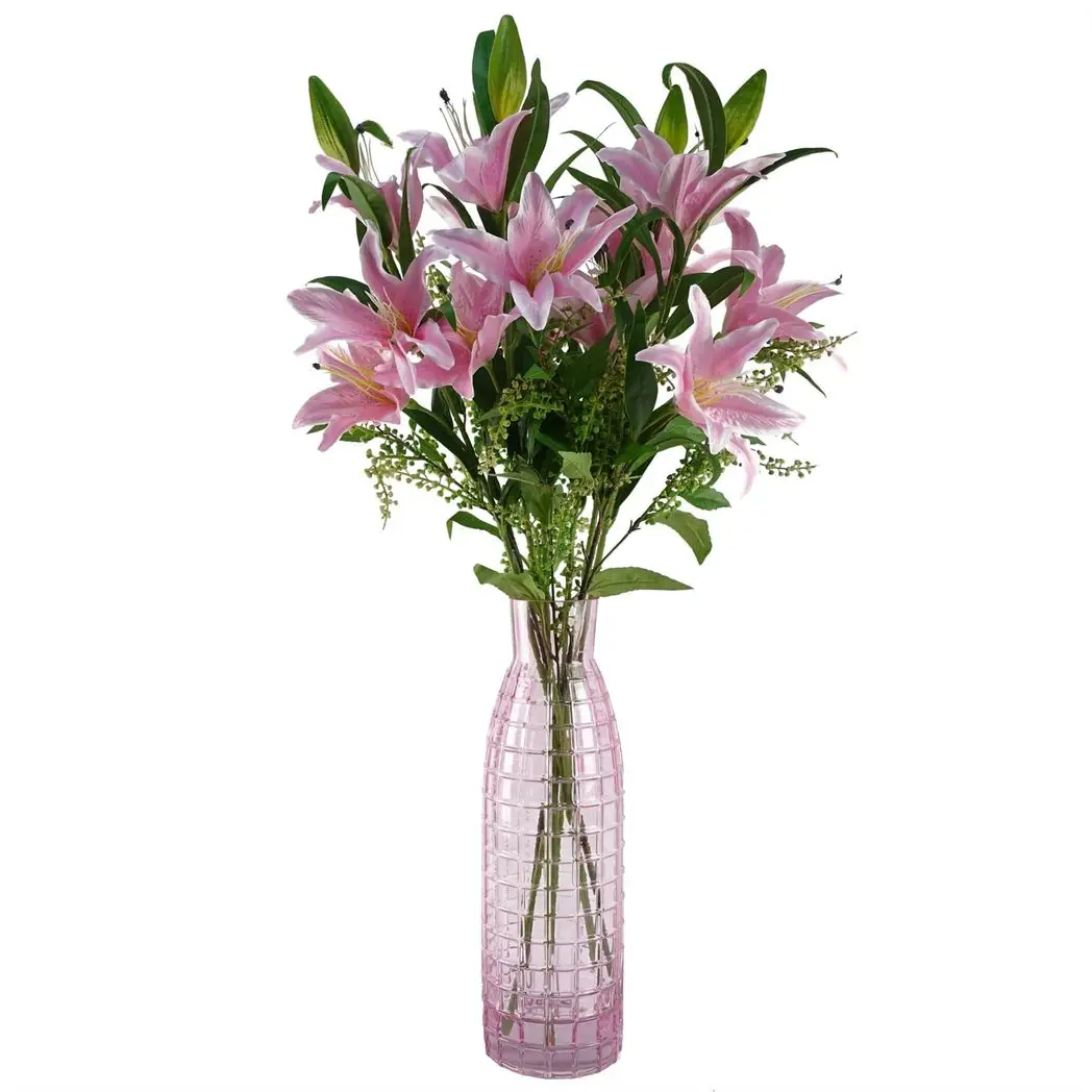 49cm Tall Pink Square Glass Vase by Leaf