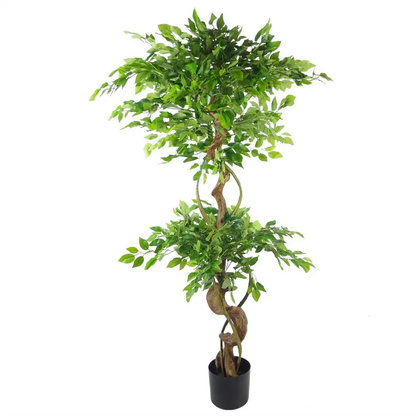150cm Twisted Trunk Artificial Japanese Fruticosa Ficus Tree Silver Planter by Leaf
