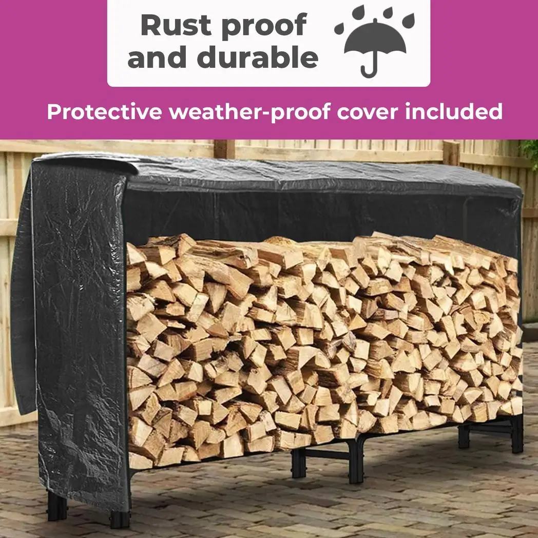 Neo 240cm Outdoor Metal Log Holder Storage Rack with Cover by Neo