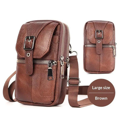 Genuine Leather Belt-Attached Multifunctional Phone Bag Mens Waist Bag by Dropshipman