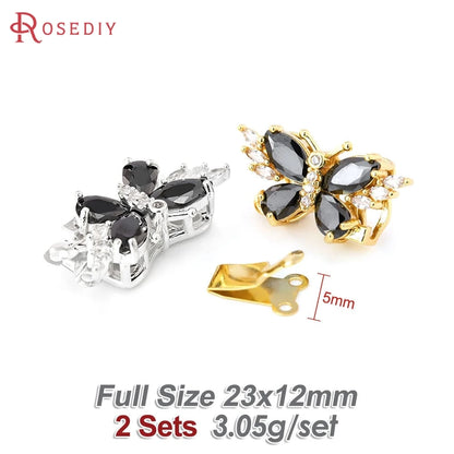 18K Gold Color Brass and Zircon Butterfly 1 Line and 2 Line Necklaces Connect Clasps Diy Jewelry Making Accessories Materials