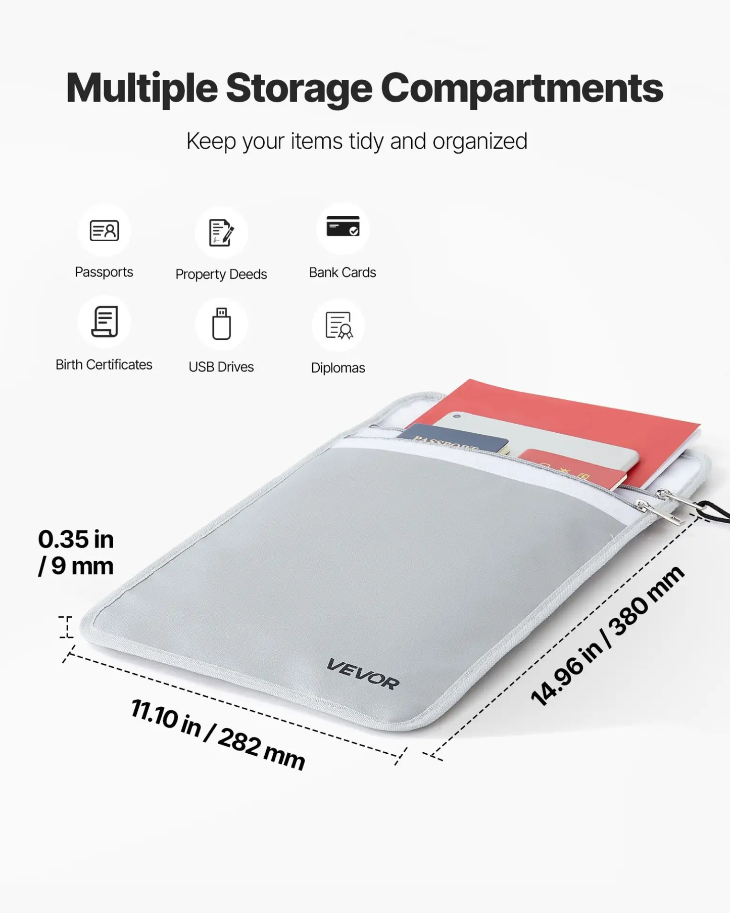 VEVOR Fireproof Document Bag, 2192 ℉ Heat Insulated Fireproof & Waterproof Bag with Smooth Zipper, Portable File Storage Organizer Home Office Travel Use, for Passports, Important Documents, Files by All Mart Bristol Ltd