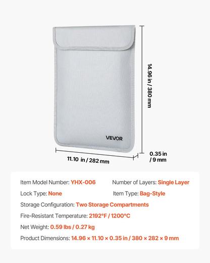 VEVOR Fireproof Document Bag, 2192 ℉ Heat Insulated Fireproof & Waterproof Bag with Smooth Zipper, Portable File Storage Organizer Home Office Travel Use, for Passports, Important Documents, Files by All Mart Bristol Ltd
