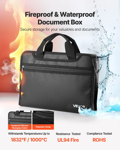 VEVOR Fireproof Document Bag, 1832 ℉ Heat Insulated Fireproof & Waterproof Bag, Portable Multi-Layer File Storage Security Organizer Home Office Travel Use, for Passports, Important Documents, Files by All Mart Bristol Ltd