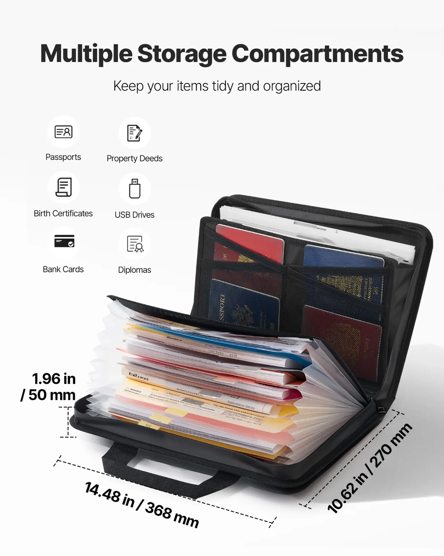 VEVOR Fireproof Document Bag, 1832 ℉ Heat Insulated Fireproof & Waterproof Bag, Portable Multi-Layer File Storage Security Organizer Home Office Travel Use, for Passports, Important Documents, Files by All Mart Bristol Ltd