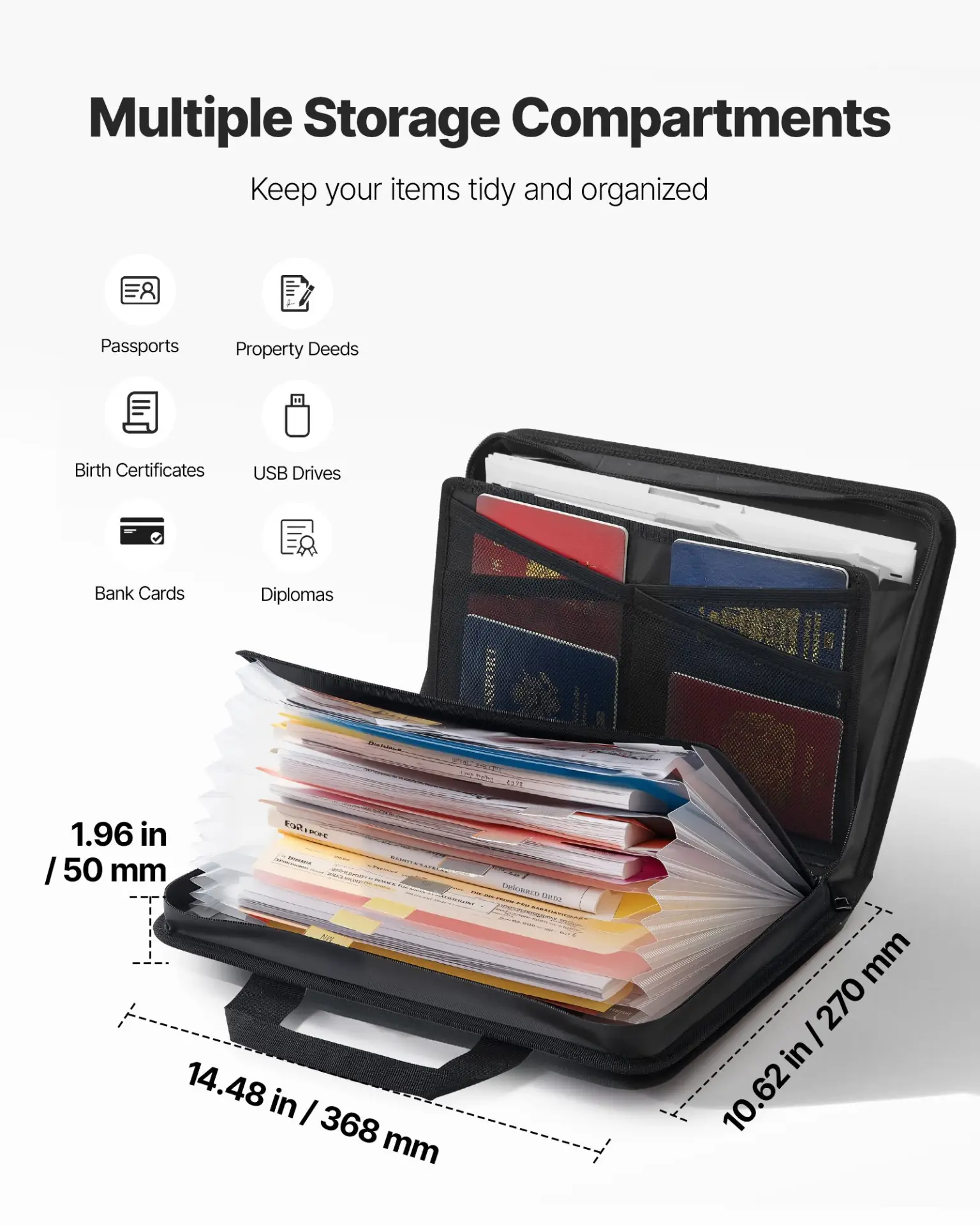 VEVOR Fireproof Document Bag, 1832 ℉ Heat Insulated Fireproof & Waterproof Bag, Portable Multi-Layer File Storage Security Organizer Home Office Travel Use, for Passports, Important Documents, Files by All Mart Bristol Ltd