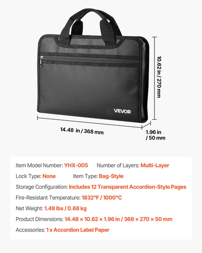 VEVOR Fireproof Document Bag, 1832 ℉ Heat Insulated Fireproof & Waterproof Bag, Portable Multi-Layer File Storage Security Organizer Home Office Travel Use, for Passports, Important Documents, Files by All Mart Bristol Ltd