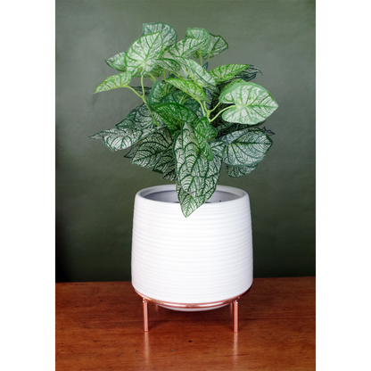 White Ceramic Planter Metal Stand Plant Pot by Leaf