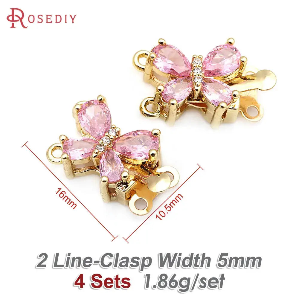 4 Sets 18K Gold Color Brass and Zircon Butterfly 1 Line and 2 Line Necklaces Connect Clasps Diy Jewelry Making Accessories by All Mart Bristol Ltd
