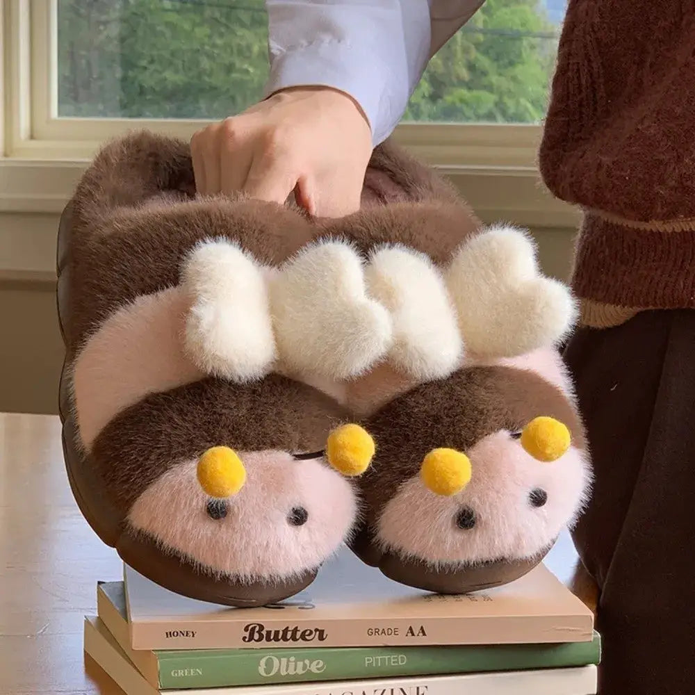 Kawaii 3D Little Bee Cartoon Bee Plush Slippers Cartoon Thick Soled Warm Fur Slippers Fluffy Student Y2K Bee Slippers Dormitory by All Mart Bristol Ltd