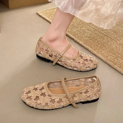 Women's Ballet Flats Ballerina Shoes 2026 Summer New Comfortable Embroidered Mesh Buckle Strap Elegant Shoe by All Mart Bristol Ltd