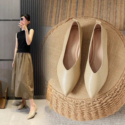 Spring and Autumn Fashion New Square Head Soft Leather Work Shoes Women's Shoes High Heels Thick Heels Shoes Women by All Mart Bristol Ltd
