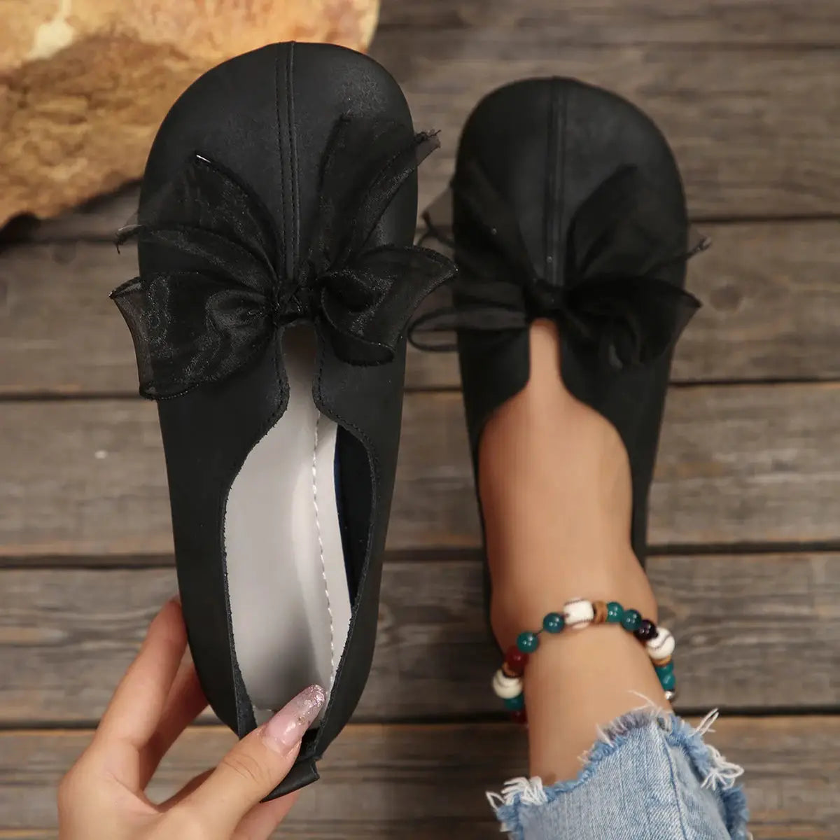 Women's Comfortable Flat Shoes, Decorated with Bows, Trending Round-Toe Chunky Shoes by All Mart Bristol Ltd