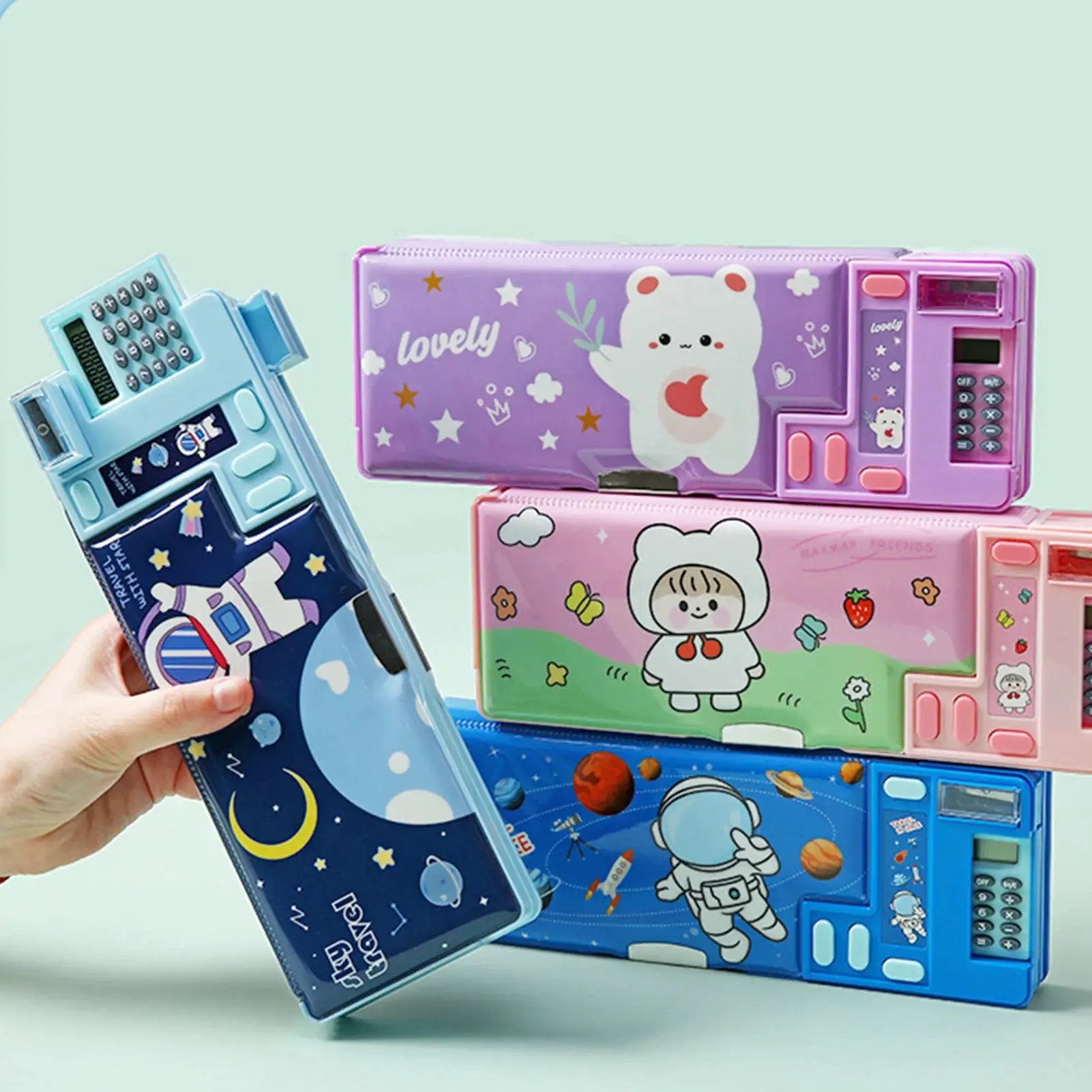 Plastic Stationery Organizer Box Unicorn Bear Astronaut Stationery Pencil Case School Gifts for Kids Teens Supplies by All Mart Bristol Ltd