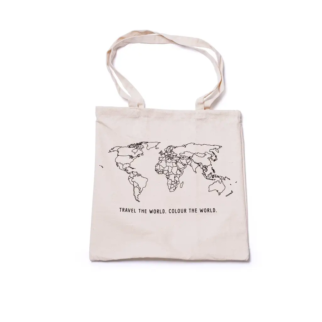 100% Cotton World Map Colour In Tote Bag by All Mart Bristol Ltd