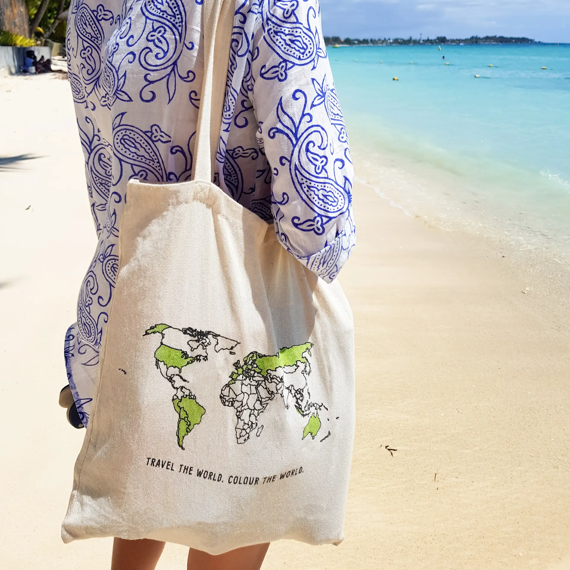 100% Cotton World Map Colour In Tote Bag by All Mart Bristol Ltd