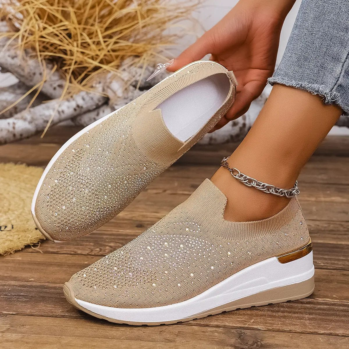 Pumps Women's Summer Wedge Round Toe Rhinestone Slip-on Women's Pumps Pumps by Dropshipman