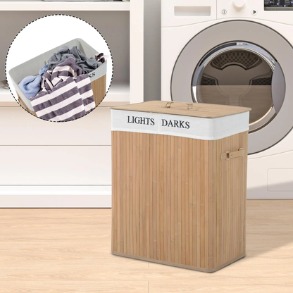 HOMCOM 100L Collapsible Natural Wood Laundry Hamper Organizer Clothes Washing Basket Bin Storage Box w/Lid Removable Lining 52x32x63cm, Wood Color by All Mart Bristol Ltd