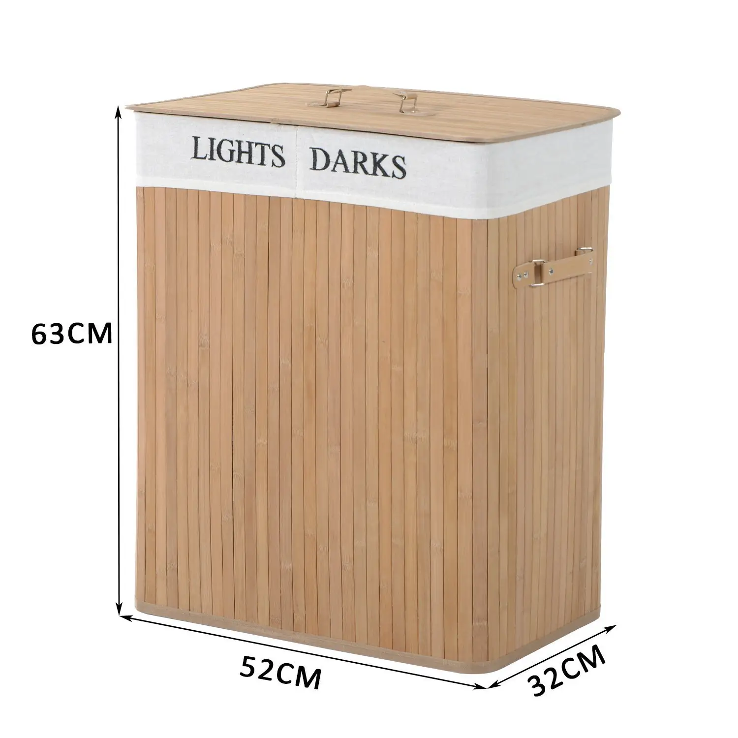 HOMCOM 100L Collapsible Natural Wood Laundry Hamper Organizer Clothes Washing Basket Bin Storage Box w/Lid Removable Lining 52x32x63cm, Wood Color by All Mart Bristol Ltd