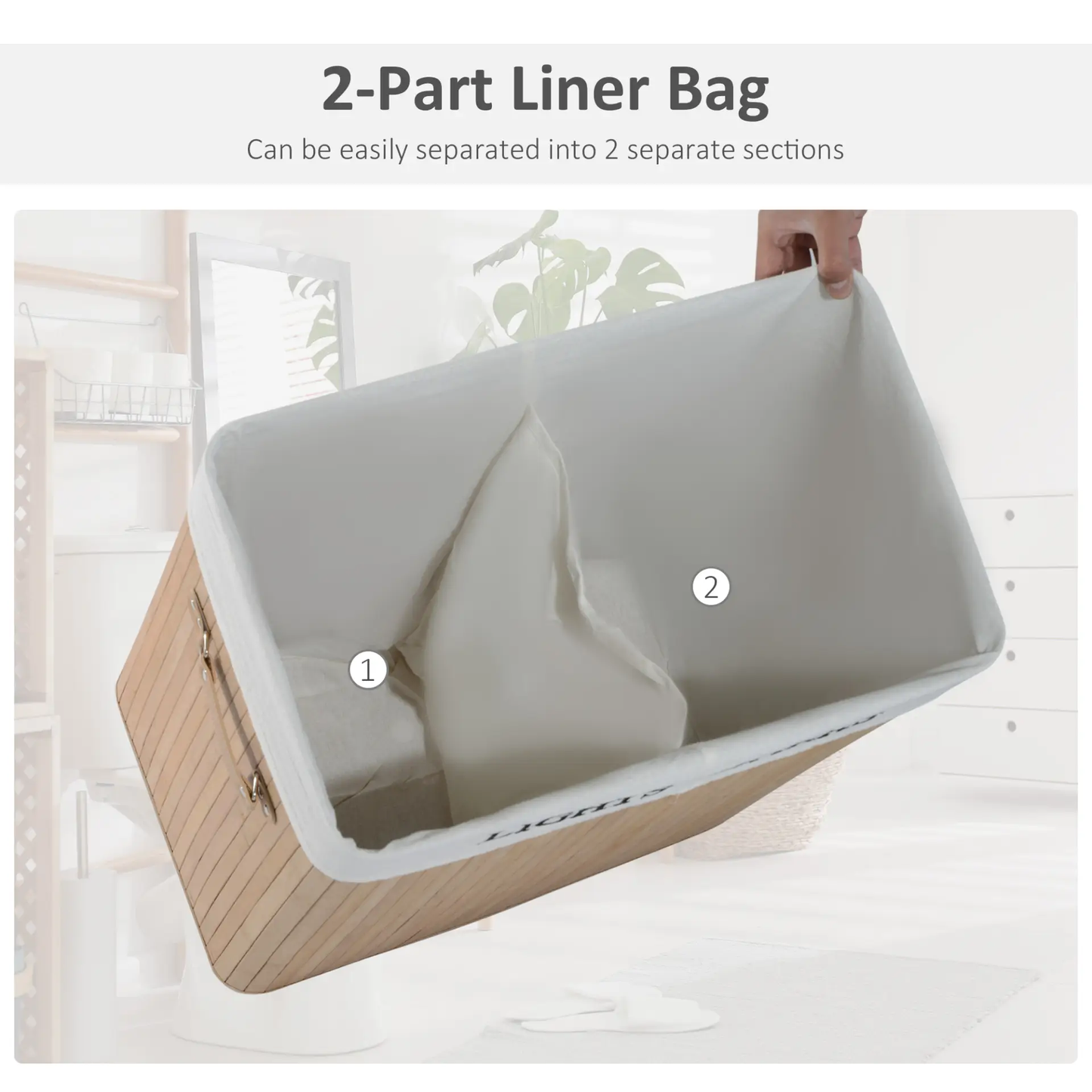 HOMCOM 100L Collapsible Natural Wood Laundry Hamper Organizer Clothes Washing Basket Bin Storage Box w/Lid Removable Lining 52x32x63cm, Wood Color by All Mart Bristol Ltd