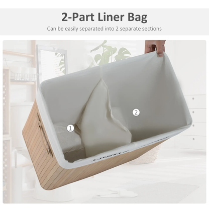 HOMCOM 100L Collapsible Natural Wood Laundry Hamper Organizer Clothes Washing Basket Bin Storage Box w/Lid Removable Lining 52x32x63cm, Wood Color by All Mart Bristol Ltd
