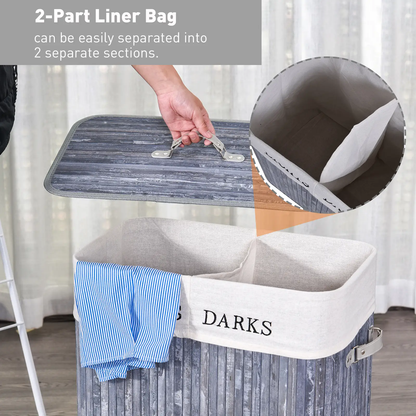 HOMCOM 100L Collapsible Natural Wood Laundry Hamper Organizer Clothes Washing Basket Bin Storage Box w/Lid Removable Lining 52x32x63cm, Grey by All Mart Bristol Ltd