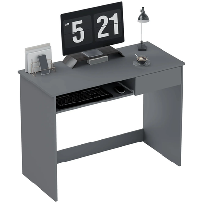 HOMCOM 100cm Compact Computer Desk with Keyboard Tray, Home Office Desk with Drawer for Bedroom Study, Grey by All Mart Bristol Ltd