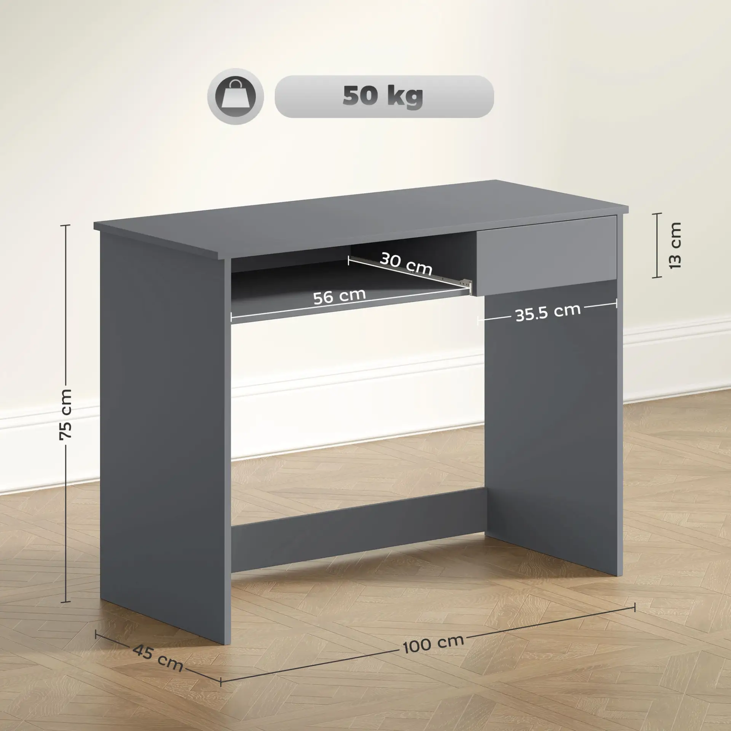 HOMCOM 100cm Compact Computer Desk with Keyboard Tray, Home Office Desk with Drawer for Bedroom Study, Grey by All Mart Bristol Ltd