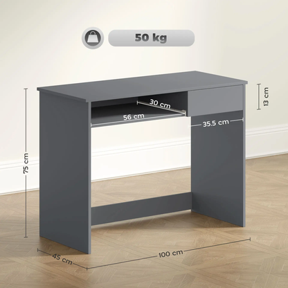 HOMCOM 100cm Compact Computer Desk with Keyboard Tray, Home Office Desk with Drawer for Bedroom Study, Grey by All Mart Bristol Ltd